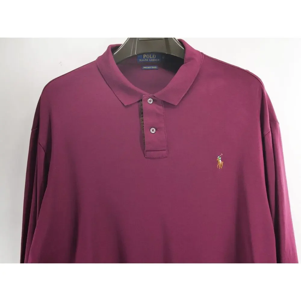 Polo Ralph Lauren Men's 2XL Maroon Long Sleeve Polo Shirt Pima Soft Touch